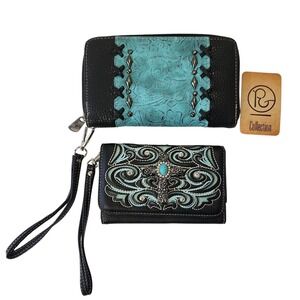 Collection Wristlet Wallet Turquoise Western Style Clutch Purse Set‎ of Two